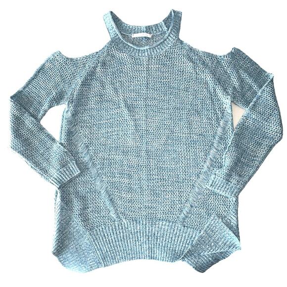 Willow & Clay Light Marled Blue Open Knit Cold Shoulder Sweater size Large - Picture 1 of 7